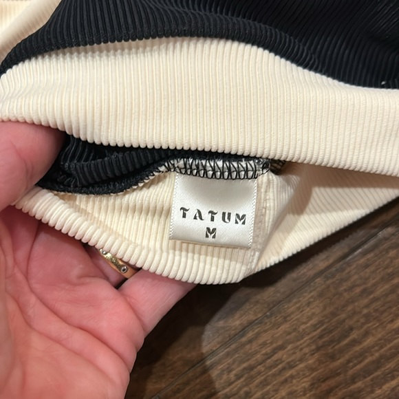 Tatum Swimwear Ribbed One Shoulder Mid-rise Bikini Black and Ivory NWT - Picture 4 of 11